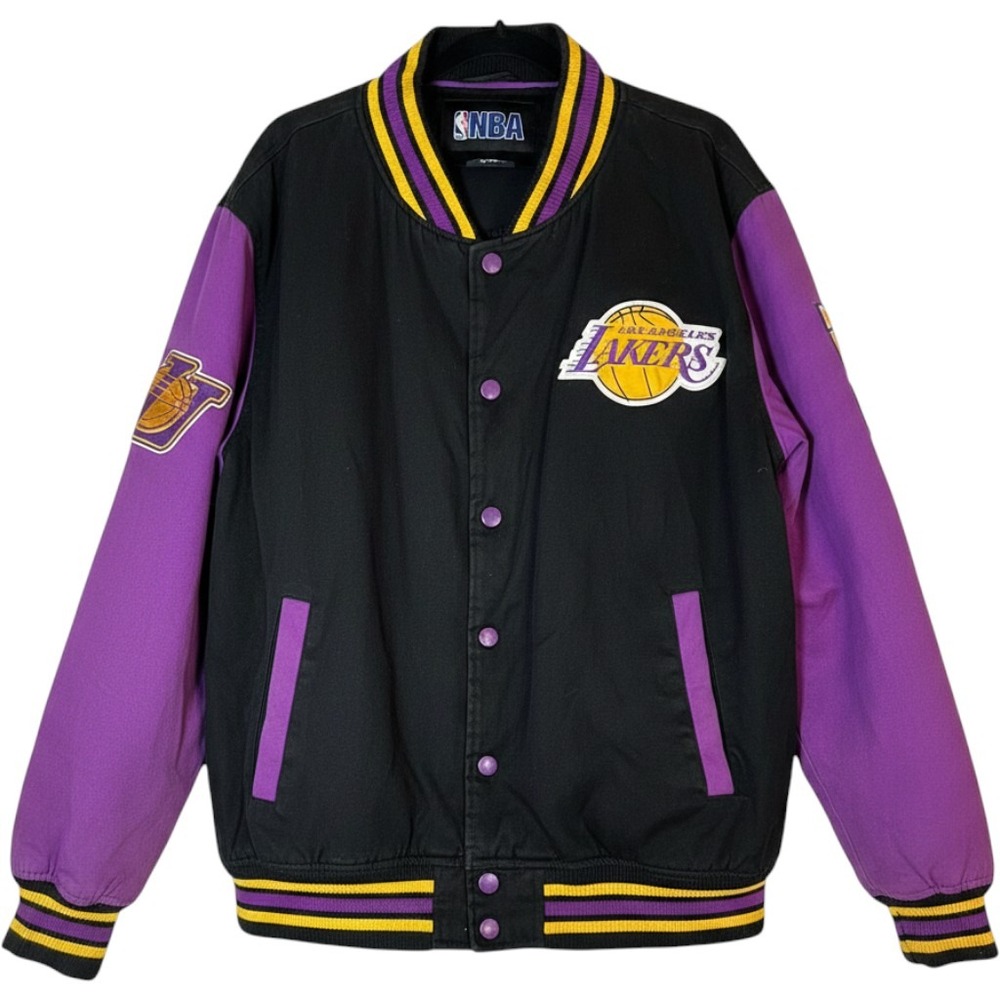 NBA Los Angeles Lakers Varsity Jacket Black Purple Gold Tri Color Snap Front 2XL